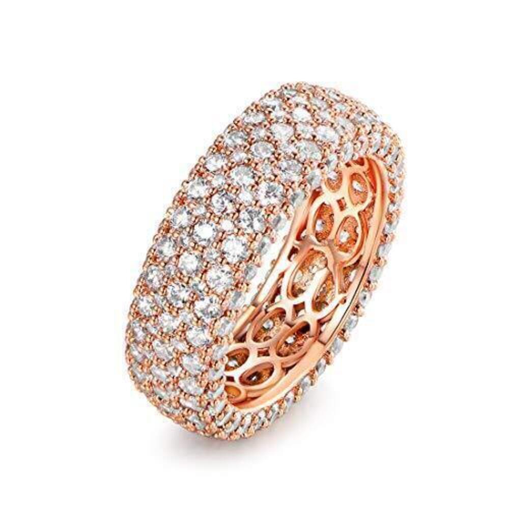 3539 18k Rose Gold Plated Wide Wedding Band Cubic Zirconia Eternity Ring